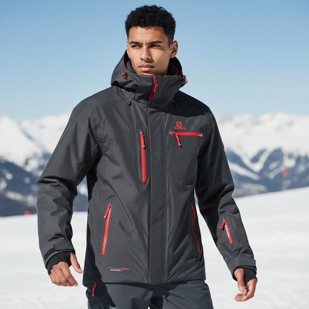 Salomon Ski Advanced Skin Dry Mens Small Jacket Hooded Black Red Full Zip